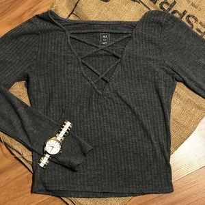 Pacsun low cut v neck crop top with crosses